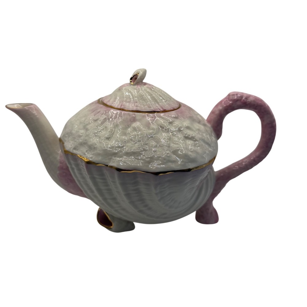 Belleek Ireland Neptune Shell Teapot‎ Pink White Gold Trim Parian China